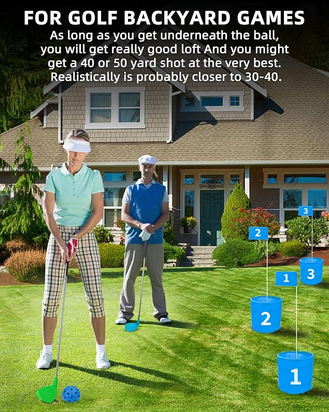 KOFULL Golf Clubs with Oversize Plastic Head, Extra Long Steel Shaft 37" for Golf Yard Game,2 Right-Handed Clubs for Backyard Games Adults, Hit Plastic/Foam Balls in Grass, Parks, Sands