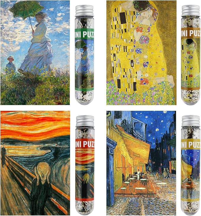 MISITU Small Jigsaw Puzzles for Adults Challenging Puzzles Small Puzzles Mini Jigsaw Puzzles Micro Puzzels 150 Pieces Tiny Puzzle Classical Art Puzzle Travel Puzzle 6 x 4 inch, 4 Packs