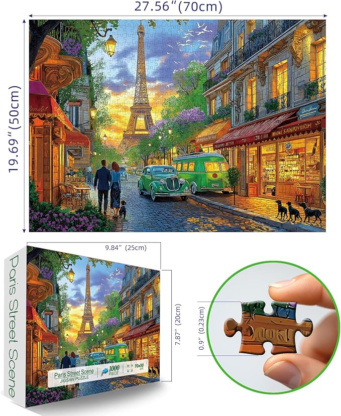 Blueforest 1000 Piece Puzzle for Adults - Charming Paris Street Eiffel Tower Landscape, 27.5x19.7 Inches Premium Jigsaw Puzzle for Game Nights Relaxation & Home Decor