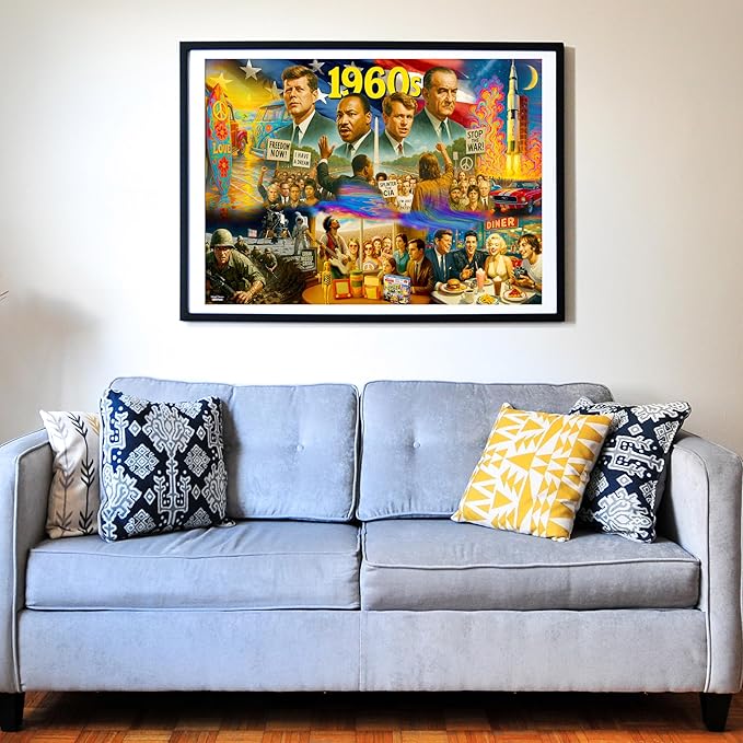 Think2Master 1960s 500 Pieces Very Large Pieces Jigsaw Puzzle: 13+, Teens, Adults & Seniors. Travel Back in Time with The Nostalgic Collage. Great Gift. Size: 26.8” X 18.9”