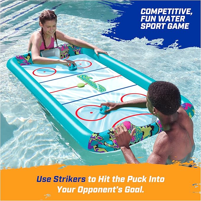 SwimWays Hydro Hockey Inflatable Water Floating Table Hockey Set, Pool Toy for Kids Ages 5+