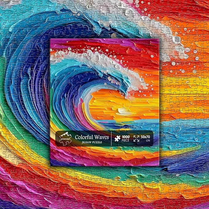 Impossible Puzzles for Adults 1000 Pieces, Colorful Ocean Wave Art Puzzle, Hard Difficult Jigsaw Puzzles Beach Painting, Gradient Rainbow Challenging Puzzles for Adults