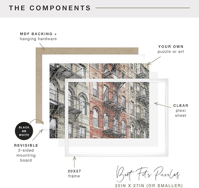 MCS 20x27 Puzzle Frame for Finished Puzzles, White Vertical & Horizontal Wall-Mounted Large Picture Display for Preservation (1-Pack)