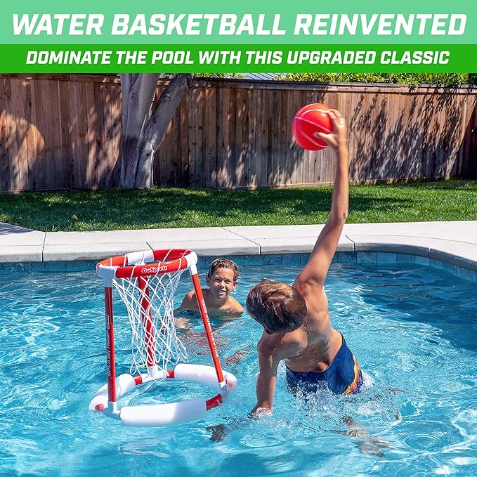 GoSports Splash Hoop 360 Floating Pool Basketball Game - Choose Red or Blue - Includes Hoop, 2 Balls and Pump