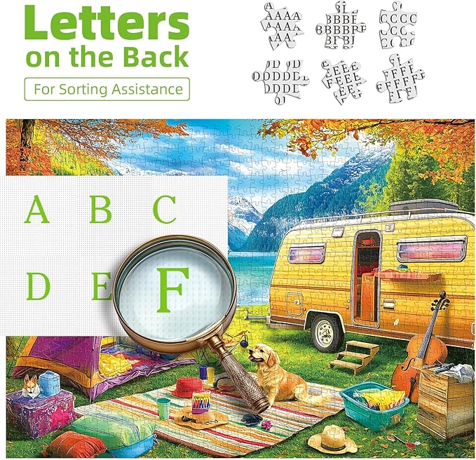 1000 Pieces Puzzles for Adults, Charming Outdoor Mountain Lake Camping Jigsaw Puzzle for Family Fun Decoration, Gifts, Party Game, Finished Size 27.5" x 19.7"