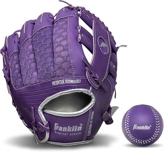 Franklin Sports Kids Baseball Glove + Foam Ball Sets - Meshtek Youth Teeball Gloves for Kids + Toddlers - Left + Right Hand Throw - 9.5" Inch