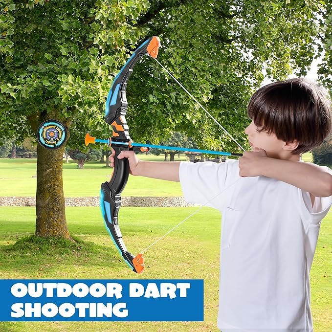 JOYIN LED Bow and Arrow for Kids, Light Up Archery Toy Play Set with Suction Cups Arrows, Targets & Arrow Case, Indoor and Outdoor Hunting Play Gift Toys for Boys Girls 6-12