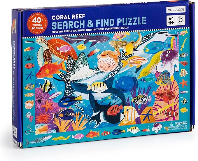 Mudpuppy Coral Reef — 64 Piece Search & Find Puzzle Featuring Diverse Marine Animals and Over 40 Hidden Images to Find for Ages 4+