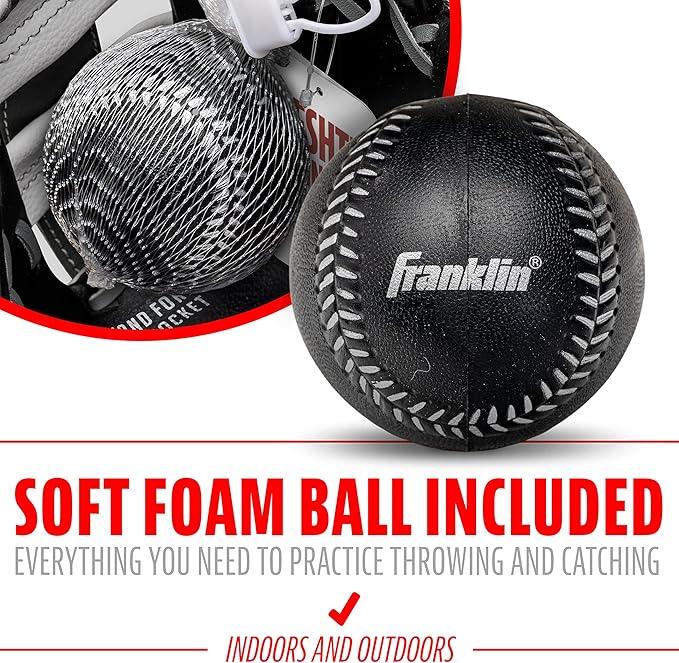 Franklin Sports Kids Baseball Glove + Foam Ball Sets - Meshtek Youth Teeball Gloves for Kids + Toddlers - Left + Right Hand Throw - 9.5" Inch