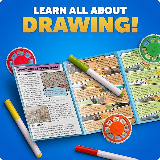 Blue Marble Learn to Draw Projector - Kids Image Projector for Tracing with 9 Colorful Markers & 4 Image Discs with 25 Animals, Dinos & Creatures to Draw, Patent-Pending Drawing Projector for Kids