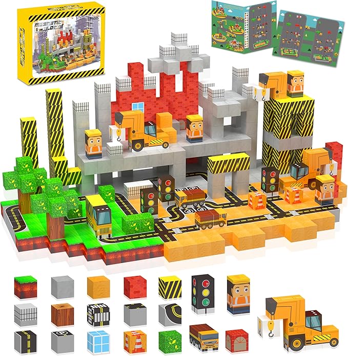 138PCS Magnetic Blocks - Magnetic Building Blocks Magnet Block Cubes Construction Set, STEM Montessori Sensory Stacking Toys for Kids Boys Girls Ages 3 4 5 6 7 8-12 Holiday Christmas Birthday Gifts