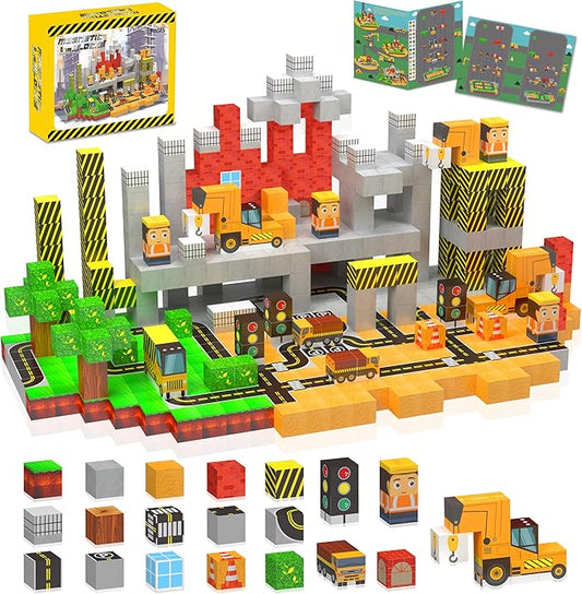138PCS Magnetic Blocks - Magnetic Building Blocks Magnet Block Cubes Construction Set, STEM Montessori Sensory Stacking Toys for Kids Boys Girls Ages 3 4 5 6 7 8-12 Holiday Christmas Birthday Gifts