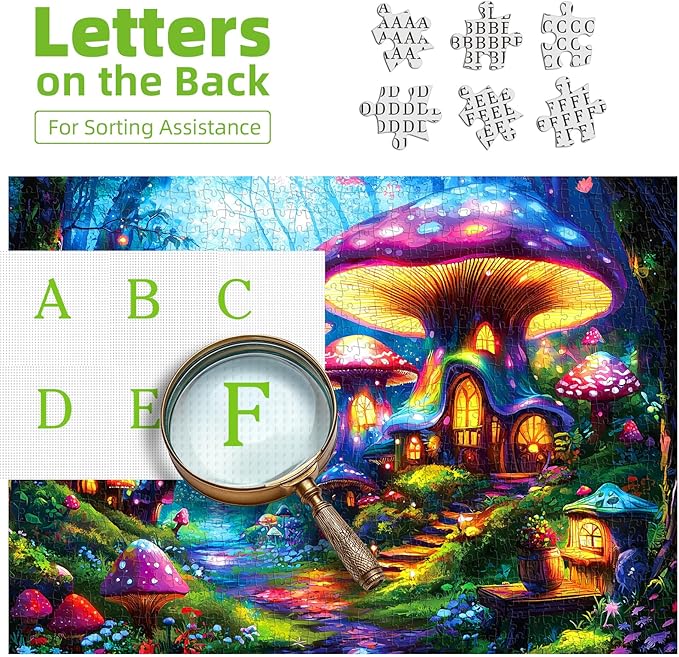 Puzzles for Adults 1000 Pieces Mushroom Village Jigsaw Puzzles Forest Fantasy Night for Challenging Game Adults Seniors Home Decor Great Gift, 27.5 x 19.7 Inch