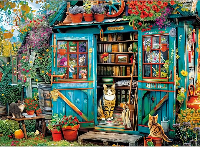 500 Piece Puzzle for Adults Jigsaw Puzzles Cat Puzzles, Book House Puzzles for Adult Elderly, Artistic Decorations, Educational Toys Challenging Activity Gift Family Puzzle Lovers for Friends
