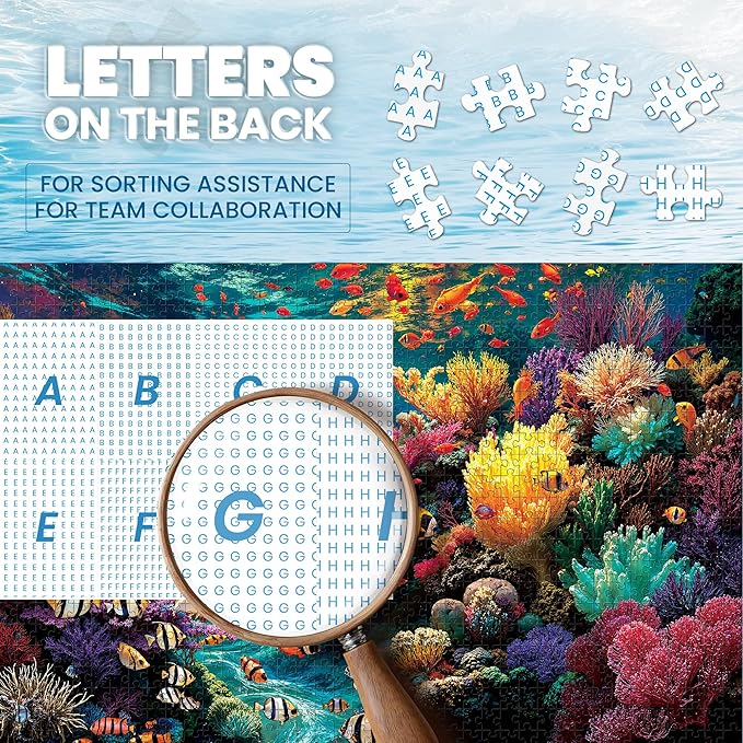 Puzzles for Adults 1000 Pieces, Ocean Sea Animal Fish Coral, Nature 1000 Piece Puzzle for Adults Seniors, Hard Jigsaw Puzzles for Adult with Letters on Back, Fun, 1:1 Poster
