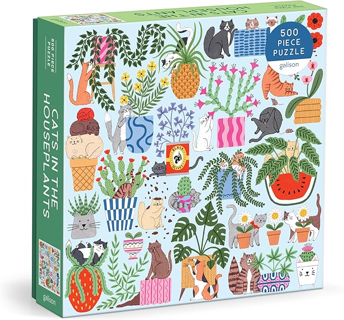 Galison Cats in The Houseplants – 500 Piece Jigsaw Puzzle Featuring Beautiful Artwork of Cats Nestled Amongst Houseplants