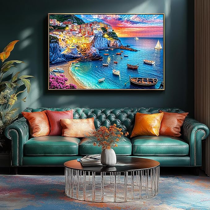 Cinque Terre Coastal Twilight 500 Piece Puzzle for Adults, Fun Puzzles for Adults 500 Pieces with HD Print & Poster, 23 * 15 Inch Dust Free, for Gifts Halloween Christmas Family Lovers