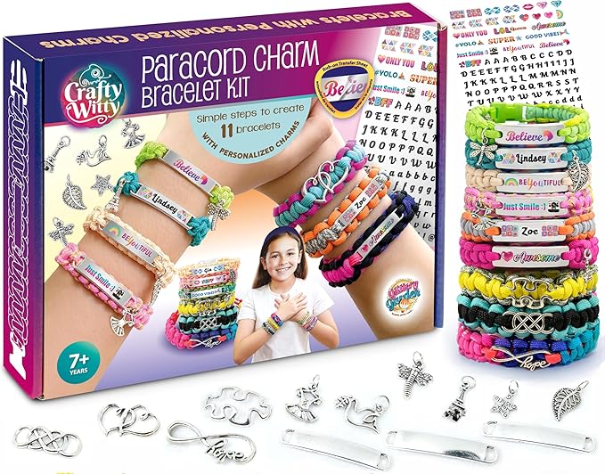 Paracord Bracelet Making Kit with Charms - Art & Craft Gift for Girls Age 8 9 10 11 12 & Teens 13 14 year old. Make Your Own Friendship & Fashion Jewelry for Birthday, Camp & Project Activity