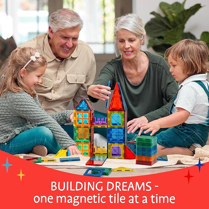 Magnetic Tiles 123 PCS with 2 Cars & Storage Bag – Magnetic Building Tiles STEM Toy for Kids Ages 3-8, Magnet Construction Set for Boys & Girls