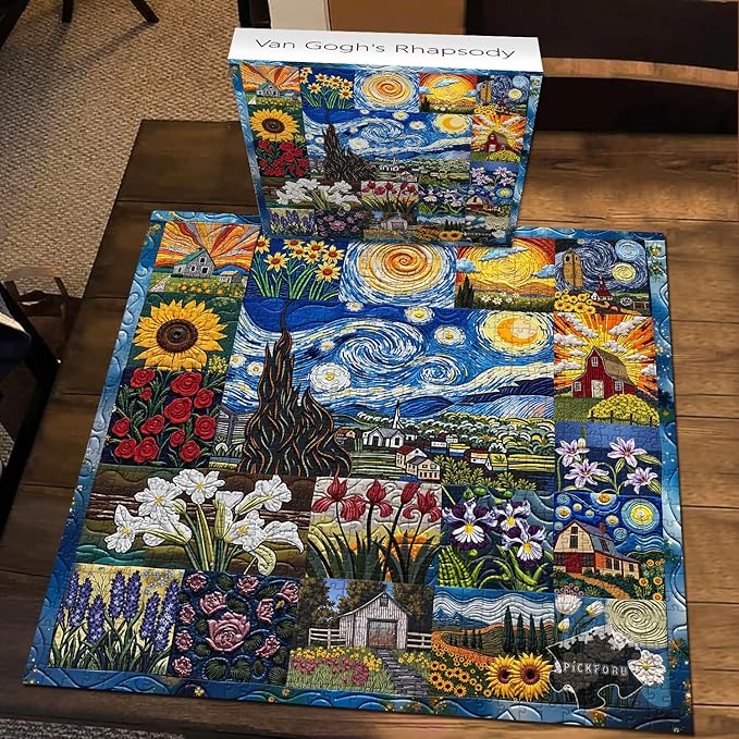 PICKFORU Van Gogh's Rhapsody Puzzles for Adults 1000 Pieces, Starry Night Flower Art Jigsaw Puzzles, Oil Painting Theme as Home Decor