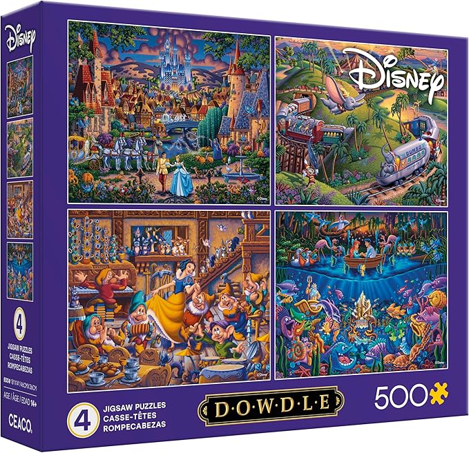 Ceaco – Dowdle Disney 4 in 1 Multipack Jigsaw Puzzle Colorful Puzzle for Adults – Precision-Cut Pieces, Beautiful Artwork, and Hours of Relaxing Fun