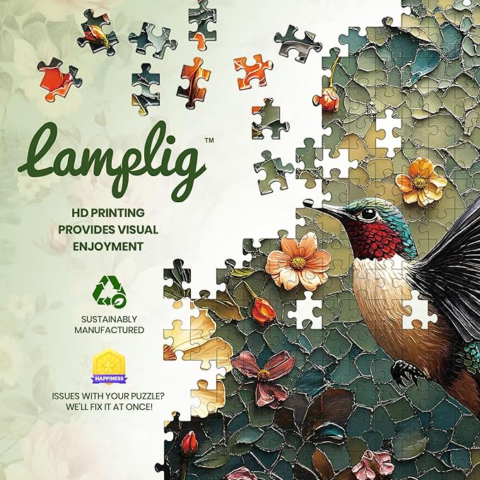 Puzzles for Adults 1000 Pieces, Vintage Flower Hummingbird Jigsaw Puzzle 1000 Pieces, Retro Bird Nature Art Themed Hard Puzzles with Letters on Back for Family Game Gift, 1:1 Poster