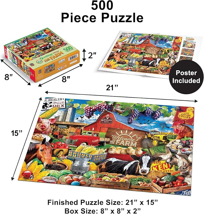 Masterpieces Greetings from the Farm Jigsaw Puzzle - 500 Pieces, Farmhouse Theme - Adult