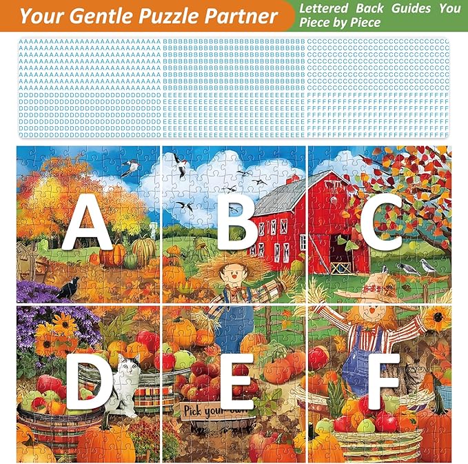 500 Piece Puzzles for Adult,Farm Scarecrow Puzzle for Adults Seniors,Interlock Perfectly Letter on Back,Autumn harvest Landscape Jigsaw Puzzle Letter on Back,Puzzle for Family Game Nights,20.5 x 15 In