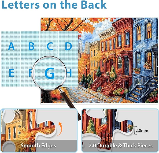 500 Pieces Jigsaw Puzzles for Adults, Beautiful Fall Street Puzzle for Adults Elderly, Recycled Paper Autumn Puzzle 500 Pieces, Glossy, Sturdy Pieces Challenging Family Game (20.5x15in)