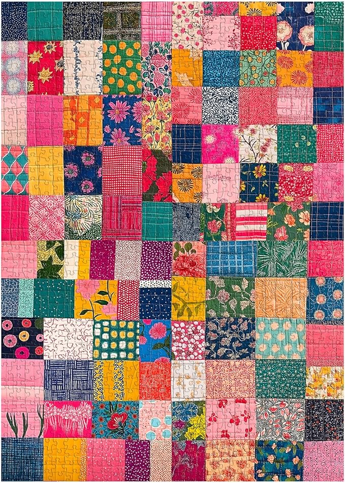 Sewing Patch 1000 Piece Puzzle for Adults, PICKFORU Vintage Quilt Patchwork Flower Art Puzzles, Impossible Difficult Colorful Theme as Wall Decor