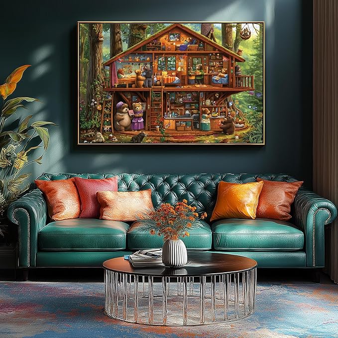 Animal Characters Jigsaw Puzzle, 1000 Pieces Puzzles for Adults, Bear Treehouse Forest Multicolor for Family Fun Decoration, Gifts, Party Toy, Finished Size 27.5" x 19.7"