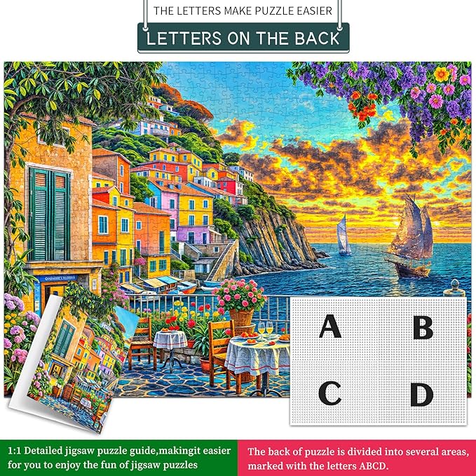 Romantic Cinque Terre Puzzles for Adults 1000 Piece, Jigsaw Puzzles for Adults, Adult Challenging Game Toys, Impossible Puzzle, Family Decoration Puzzle