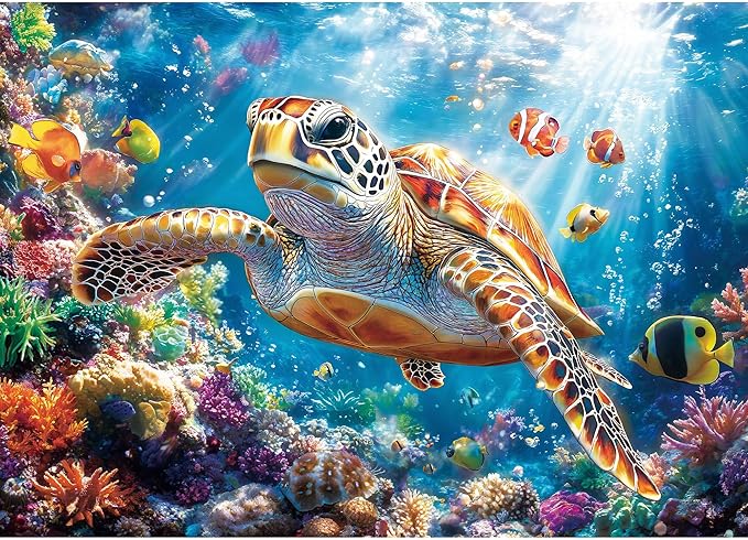 Puzzles for Adults 1000 Pieces- Sea Turtle Puzzle 1000 Piece, Challenging Ocean Jigsaw Puzzles with Letter on Back, Gifts for Adults, Stress Relief, Birthday & Game Night with Guide Poster