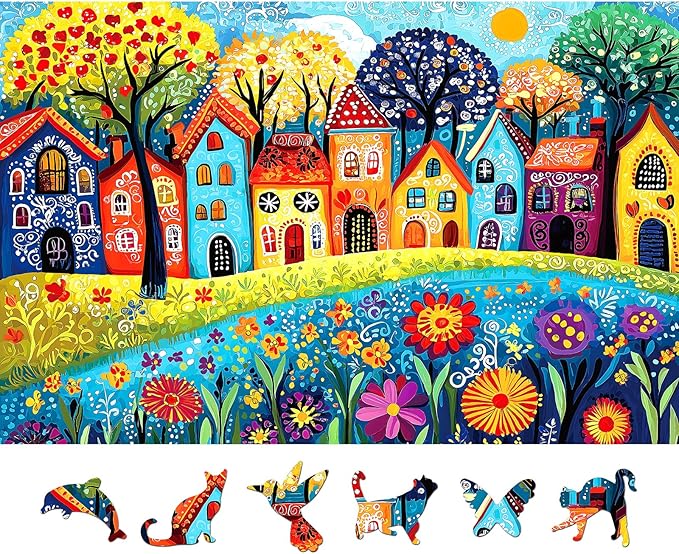 500 Piece Puzzle for Adults, Jigsaw Puzzles with Colorful Village Houses, Funny Puzzle, Perfectly Fitting Pieces, Home Decor Birthday Party Gift for Adults Seniors 23x15 Inches