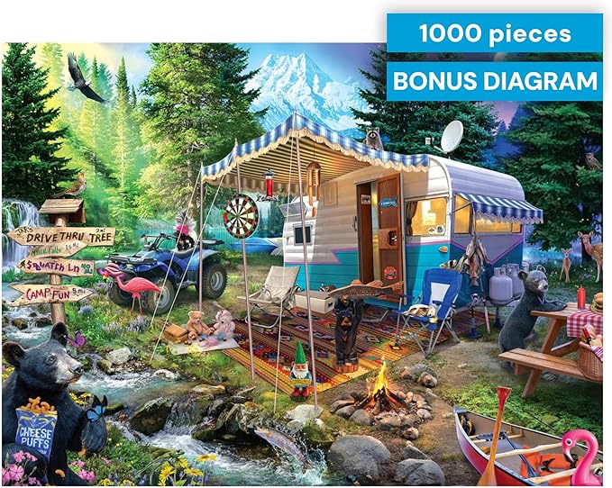 Buffalo Games - Mountain Retreat - Jeff Haynie - 1000 Piece Jigsaw Puzzle for Adults, Challenging and Colorful Camping Scene, Precision-Cut Pieces, Includes Full-Color Poster