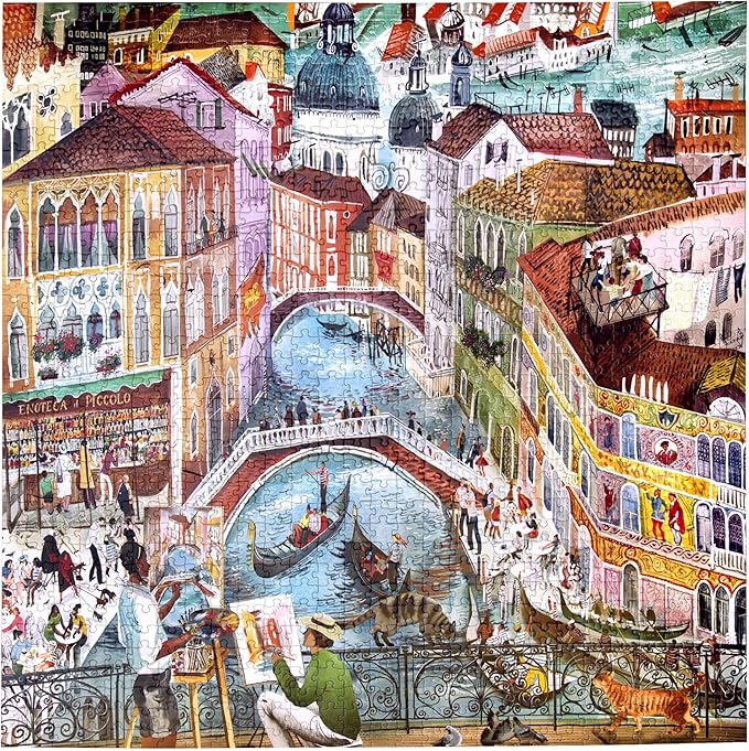 eeBoo 1000 Piece Puzzle - Artists in Venice Jigsaw Puzzle for Adults, Square 23" x 23" Made with Recycled Board & Vegetable-Based Ink