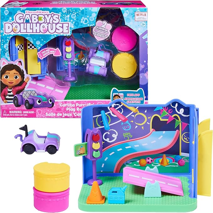 Gabby's Dollhouse, Carlita Purr-ific Play Room with Carlita Toy Car, Accessories, Furniture and Dollhouse Deliveries, Kids Toys for Ages 3 and up