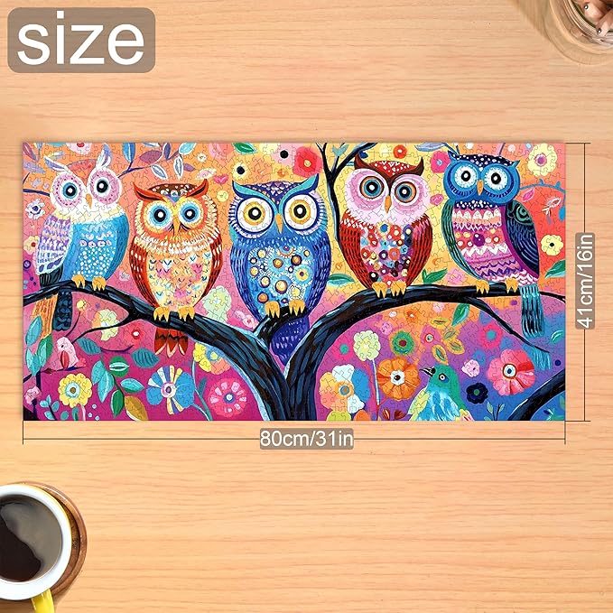 Bimkole Owl Puzzles for Adults 1000 Pieces, Animals Paper Jigsaw Puzzle 1000 Pieces - Fun and Challenging Family Decoration Puzzle Great Gift Idea, Finished Size is 31.5 x 16.14 in