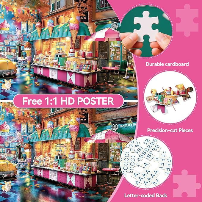 Jigsaw Puzzle, 500 Piece Jigsaw Puzzle for Adults, Spring Street Ice Cream Dog Puzzle, Perfect for Game Nights, Finished Size is 20.5 x 15 in