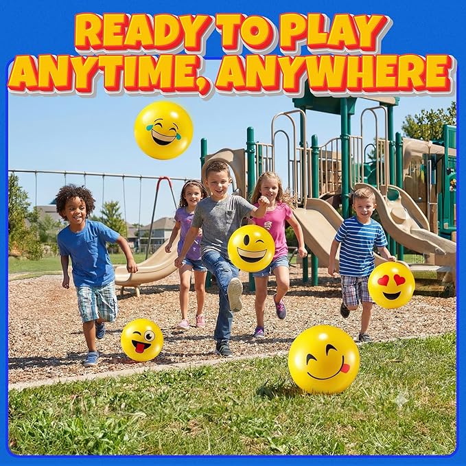 5-Inch Happy Face Bouncing Balls for Kids & Toddlers (Pack of 5) - Playground Balls w/ 5 Fun Designs - Lightweight Play Bouncy Ball Gifts for Boys & Girls