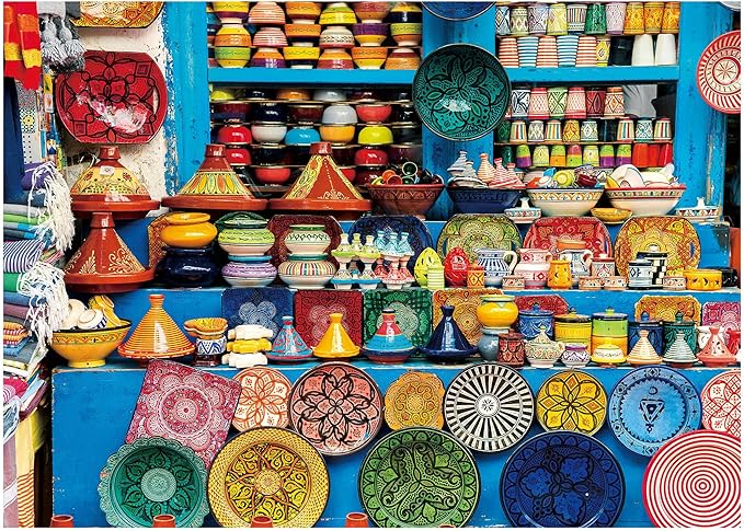 BenBen 1000 Piece Jigsaw Puzzle for Adults, Moroccan Pottery, Jigsaw Puzzle with Letters or Patterns on Back, Challenging Puzzle for Game Night