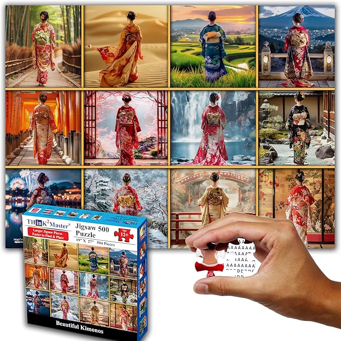 Think2Master Beautiful Kimonos from Japan 500 Pieces Very Large Pieces Jigsaw Puzzle for 13+, Adults & Seniors. Elegant Colorful Dresses Vibrant Colors, Cultural Art Size: 26.8” X 18.9”