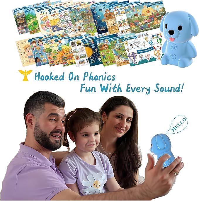 Interactive Talking Dog Pen with Posters | Upgraded Talking Flash Cards - Phonics Learn to Read Toys for 3-6 Year Olds - Preschool Educational Aids for Boys & Girls (Phonic-Poster)