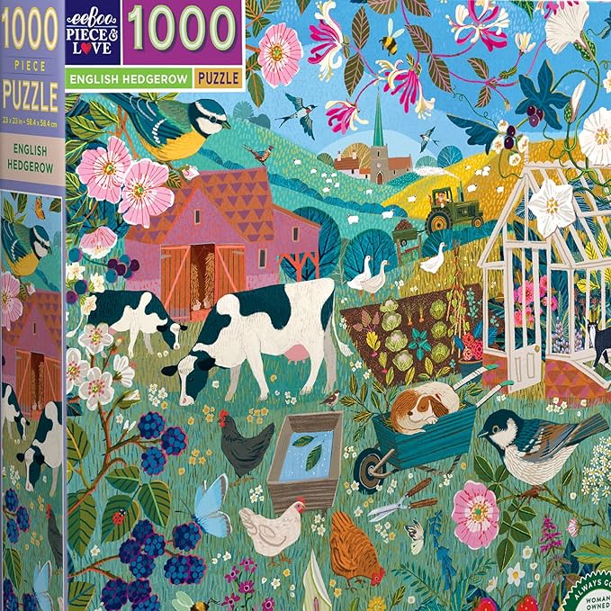 eeBoo 1000 Piece Puzzle - English Cottage Hedgerows Jigsaw Puzzle for Adults, Square 23" x 23" Made with Recycled Board & Vegetable-Based Ink