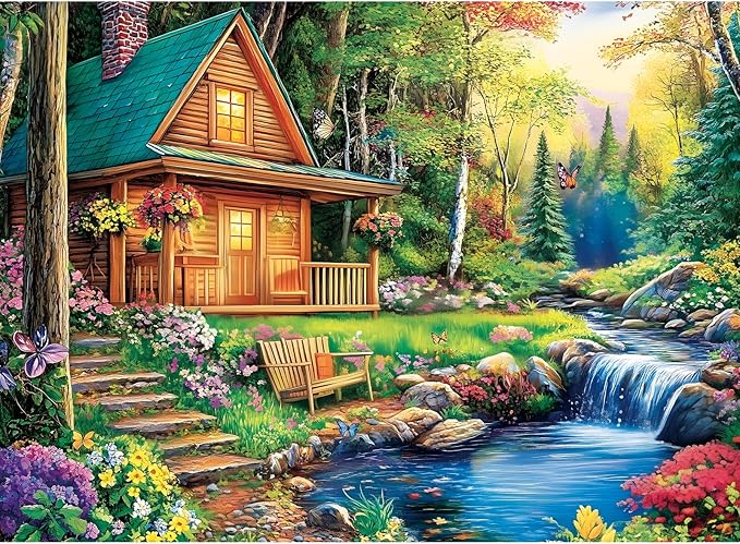 500 Pieces Jigsaw Puzzles for Adults, Forest Cabin Puzzle for Adults Seniors, River Flowers Puzzle 500 Pieces, Gift for Birthday, Home Decor, Fun for Family Entertainment(20.5 * 15 in)