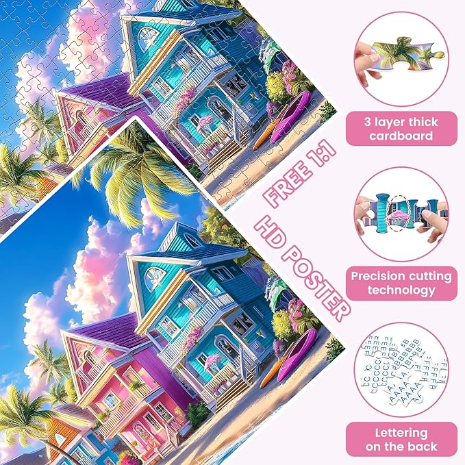 300 Pieces Jigsaw Puzzles for Adults, Color House Puzzle for Adults Children Seniors, Oil Painting Style Puzzle 300 Pieces, Gift for Birthday, Home Decor, Fun for Family Entertainment(20.5 * 15 in)