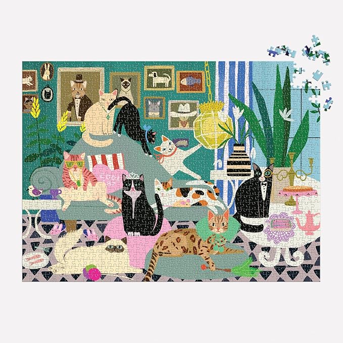 Galison Glamour Cats – 1000 Piece Jigsaw Puzzle Featuring Beautiful Artwork of Fancy Cats in Repose