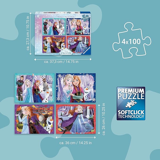 Ravensburger Disney Frozen 4x100 Piece Bumper Puzzle Pack for Kids 5+