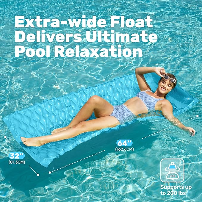 SLOOSH Inflatable Pool Floats Raft,Floating Lounge for Adults,64x32 inch Swimming Mat Pool Mattress with Headrest,2 Pieces Float Air Mat for Summer Water Beach Fun