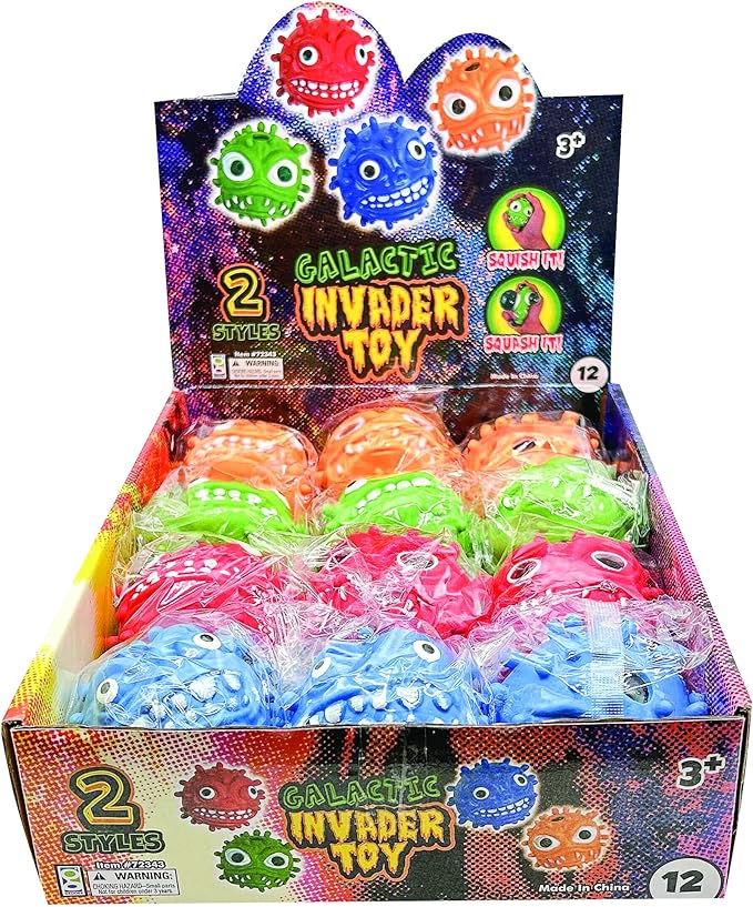 Raymond Geddes Galactic Invader Toys (12 per Pack) - Fun Stress Balls Filled with Black Squish Orb - Cool Toys for Kids